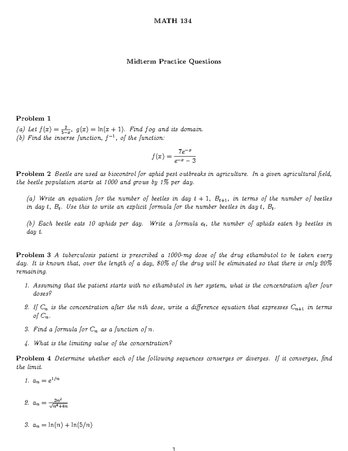 Midterm Practice Questions - MATH 134 Midterm Practice Questions ...