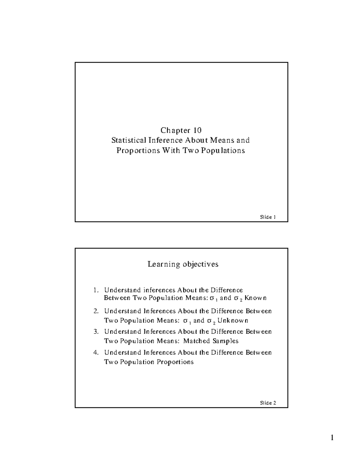 MGS Lecture Notes - Chapter 10 - Chapter 10 Statistical Inference About ...