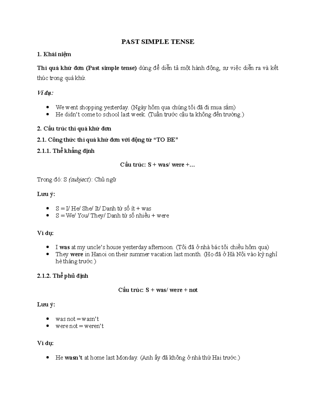 PAST Simple Tense - TheoryC - PAST SIMPLE TENSE Khái niệm Thì quá khứ ...