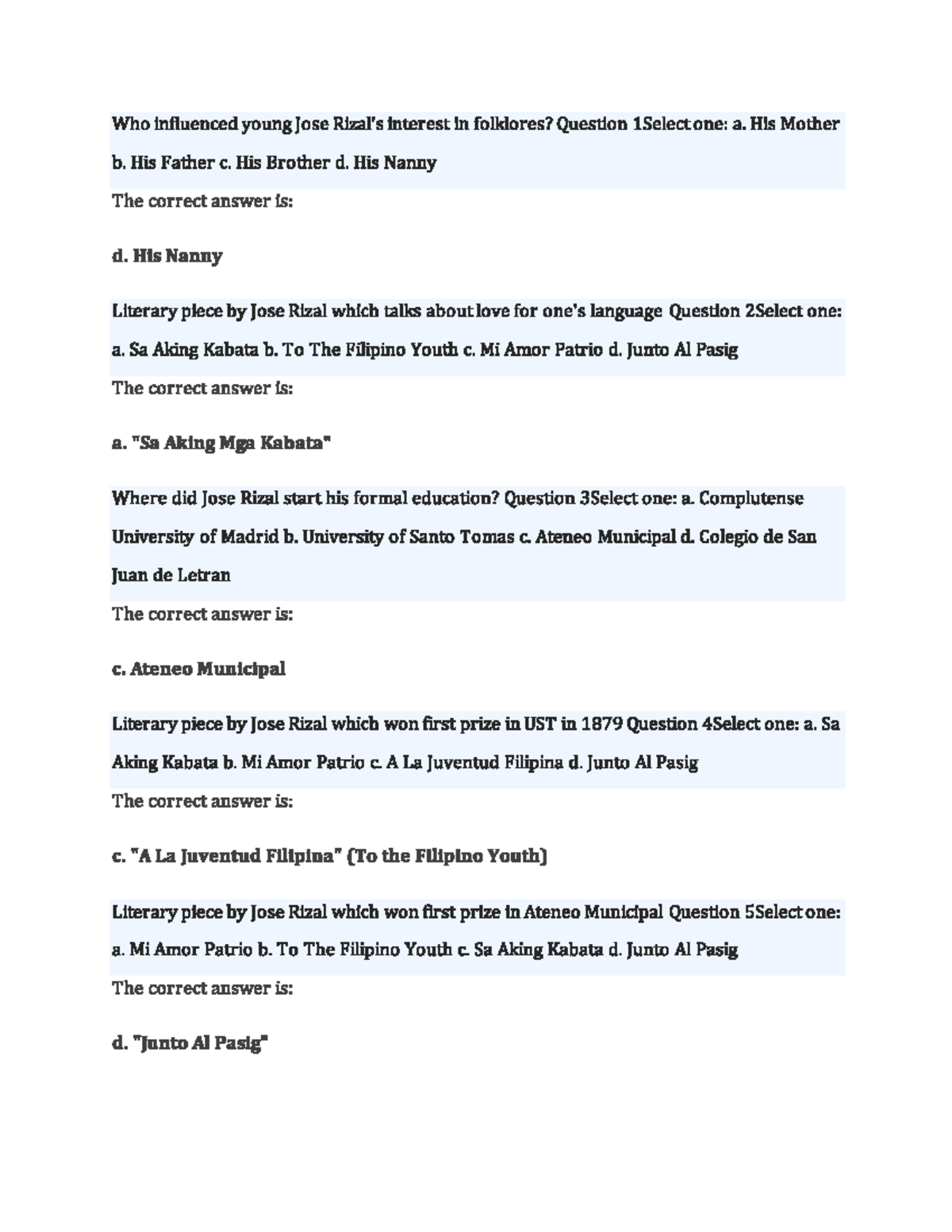 Long Quiz 1 - Jose Rizal: Key Questions and Answers - Studocu