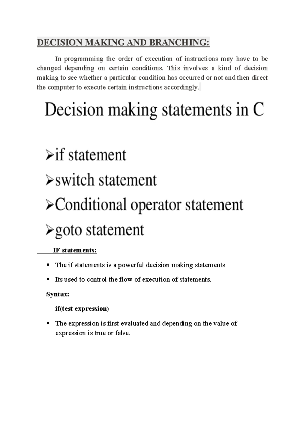 Decision Making AND Branching and looping - DECISION MAKING AND ...