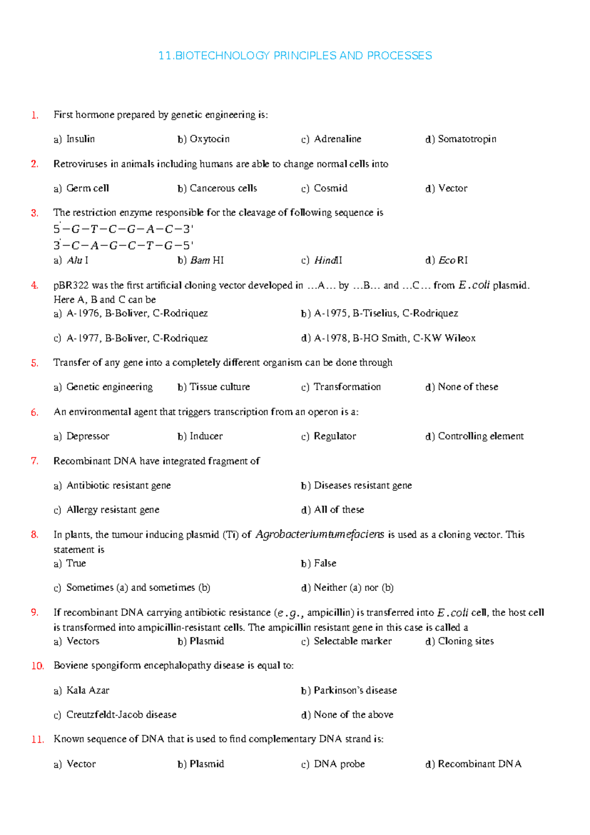 11 Biotechnology Principles AND Processes- Questions - 11 PRINCIPLES ...