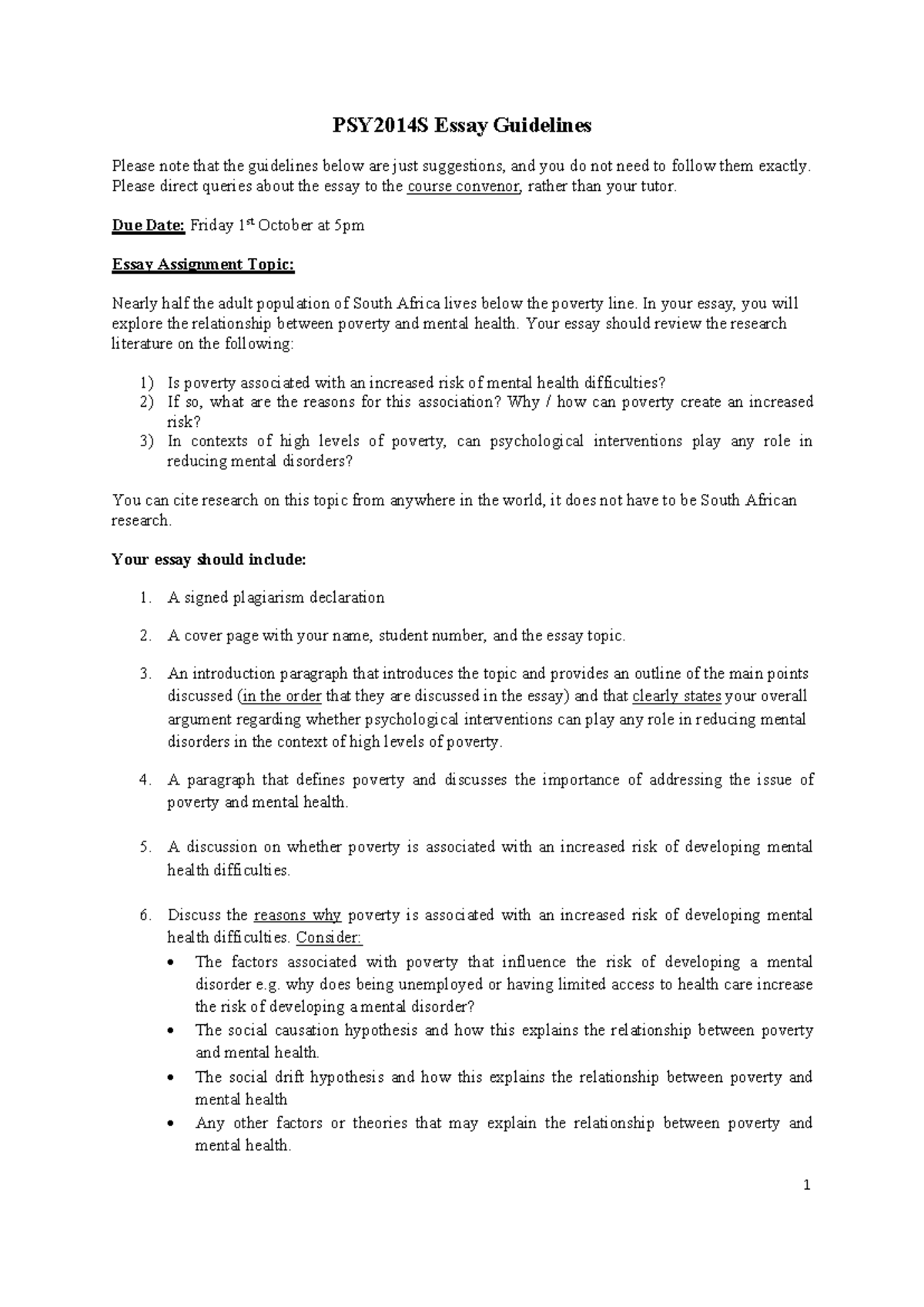 PSY2014 S+Essay+Guidelines - 1 PSY2014S Essay Guidelines Please note ...