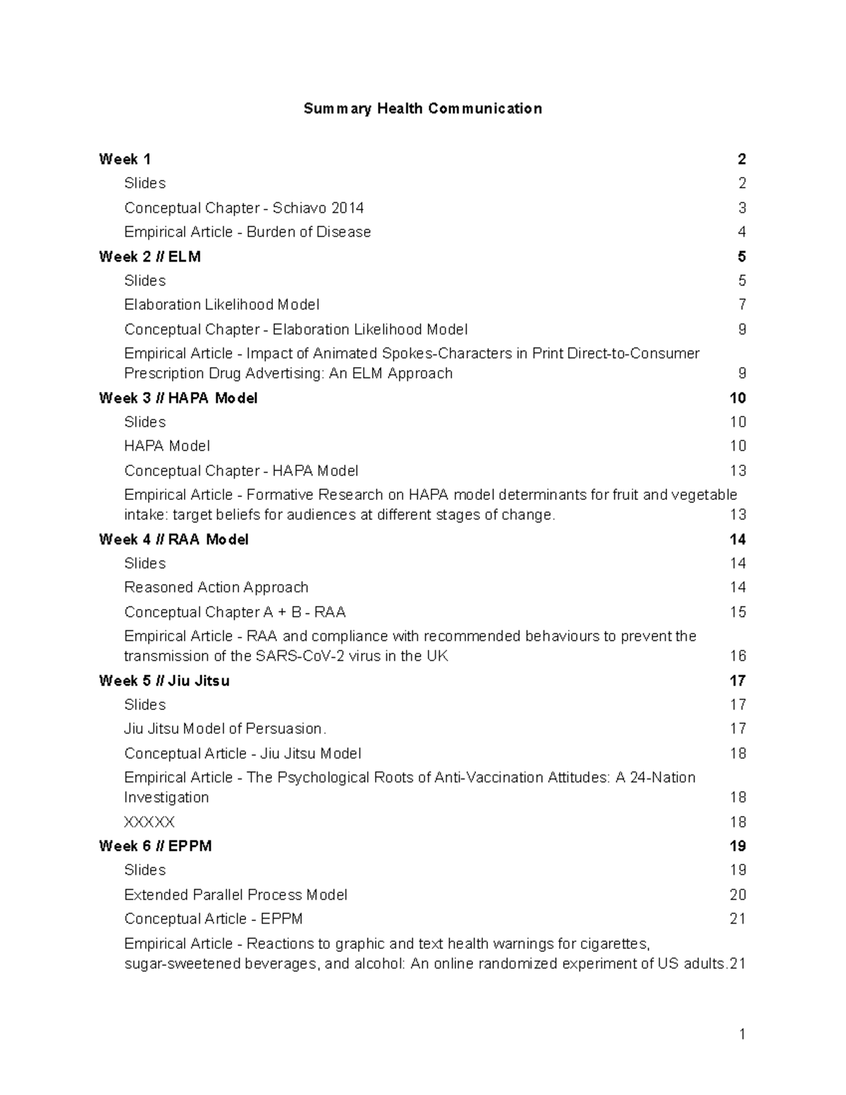 Summary of Health Communication Models and Theories (HCOM 101 ...