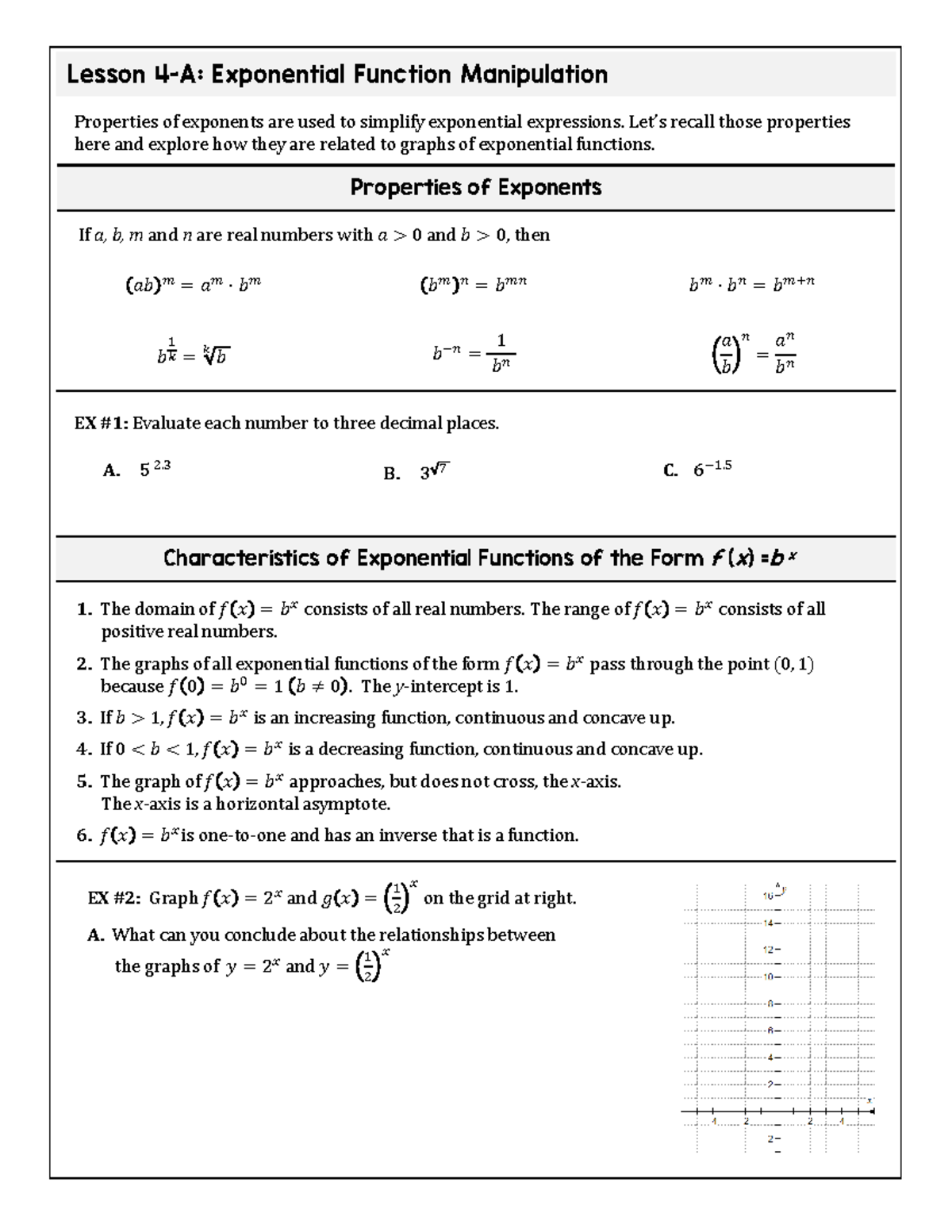 Lesson on Exponential Functions: Properties, Graphs, and ...