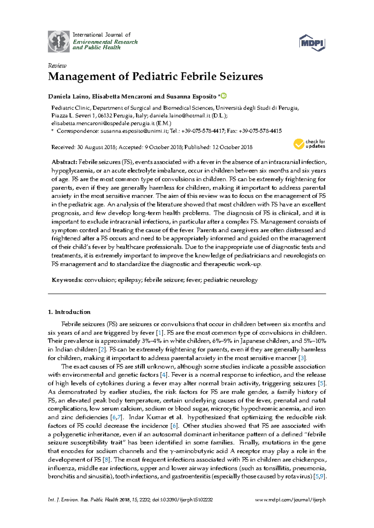 Management of Pediatric Febrile Seizures: A Review (Int. J. Environ ...
