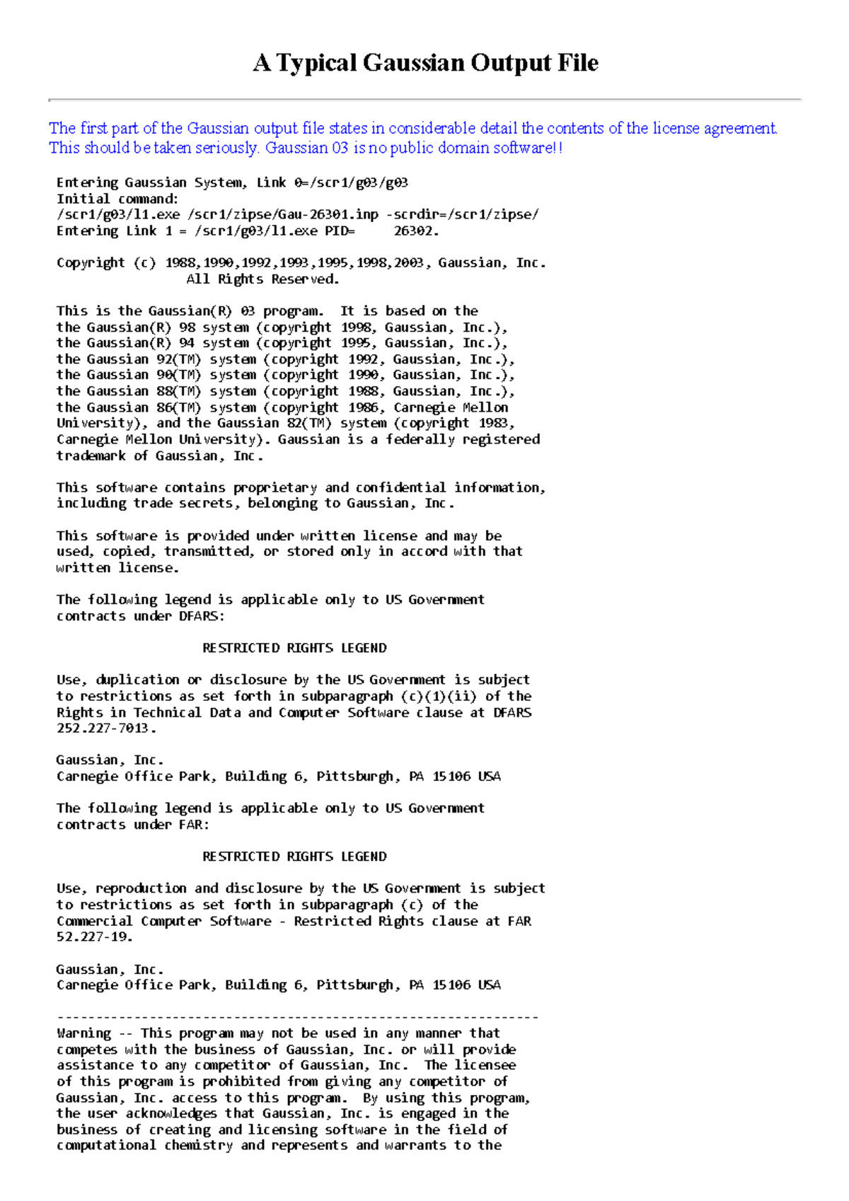 G03 sample output 01 - calculation - A Typical Gaussian Output File The ...