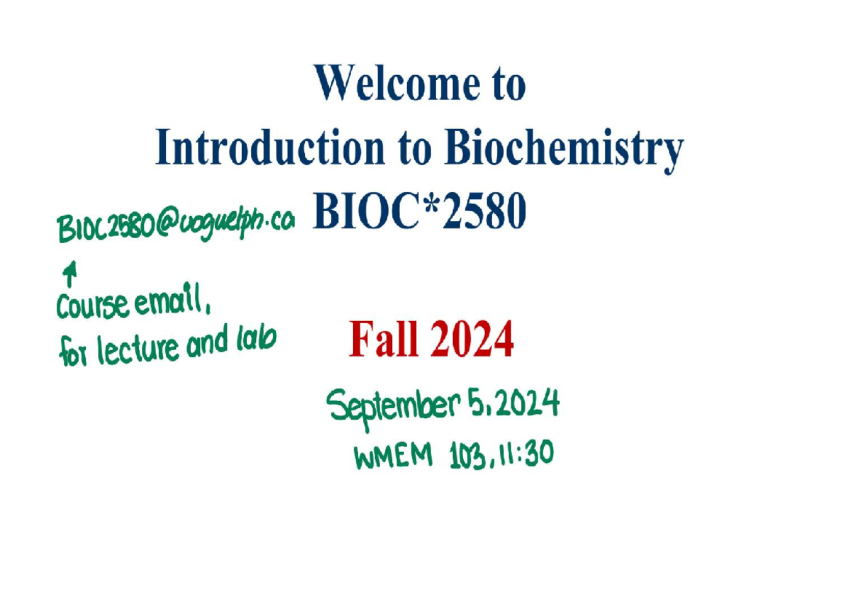 BIOC2580 Lecture & Lab Notes: Introduction to Biochemistry - Studocu