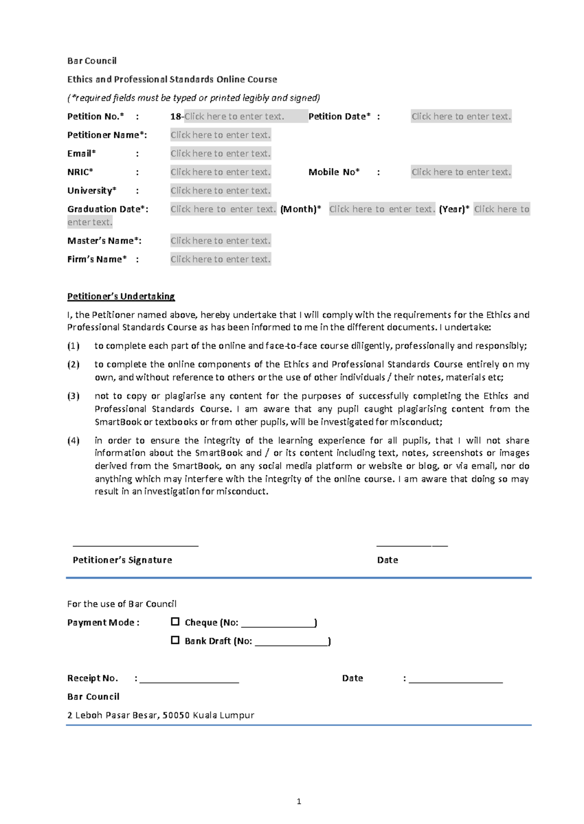Ethics Registration Form for Bar Council Online Course - Studocu