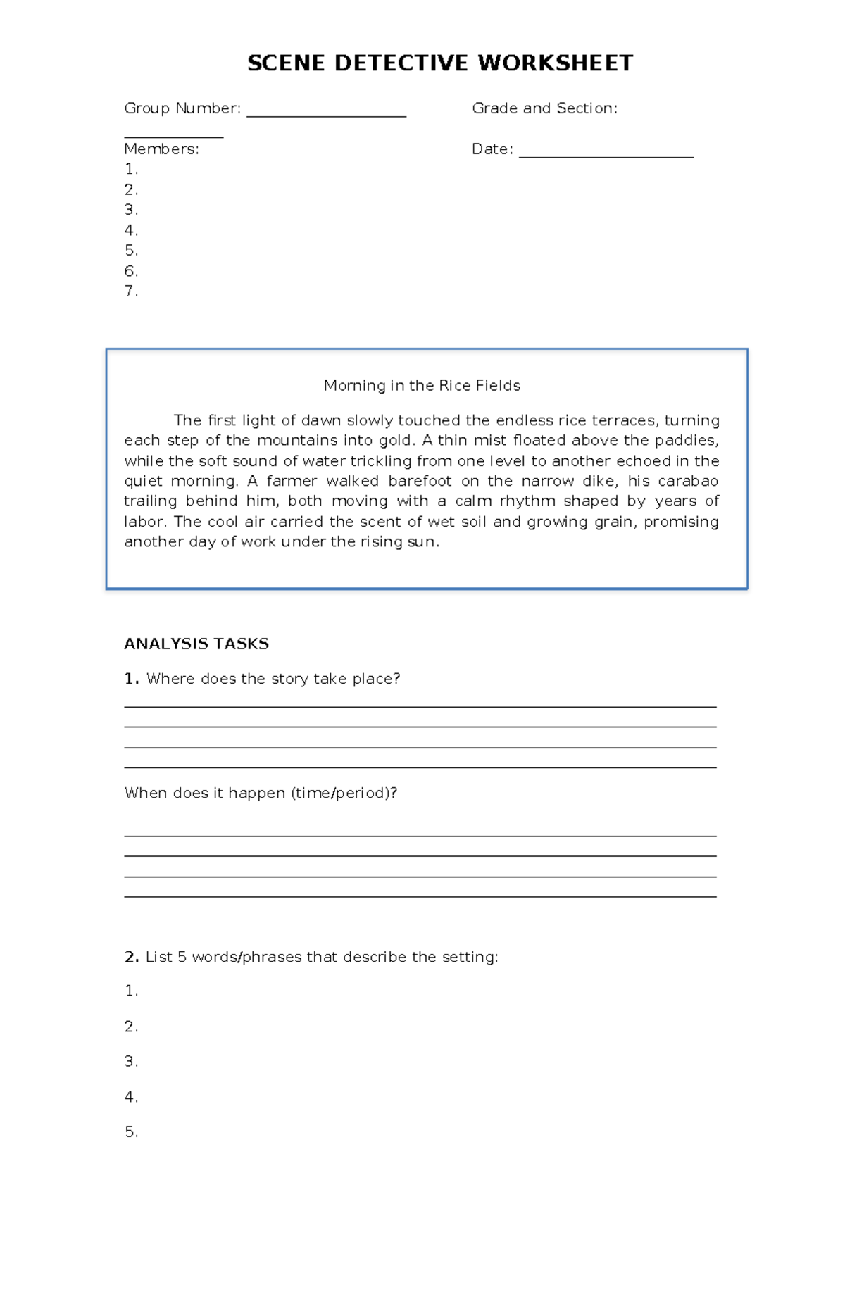 SCENE DETECTIVE WORKSHEET: Morning in the Rice Fields Analysis - Studocu