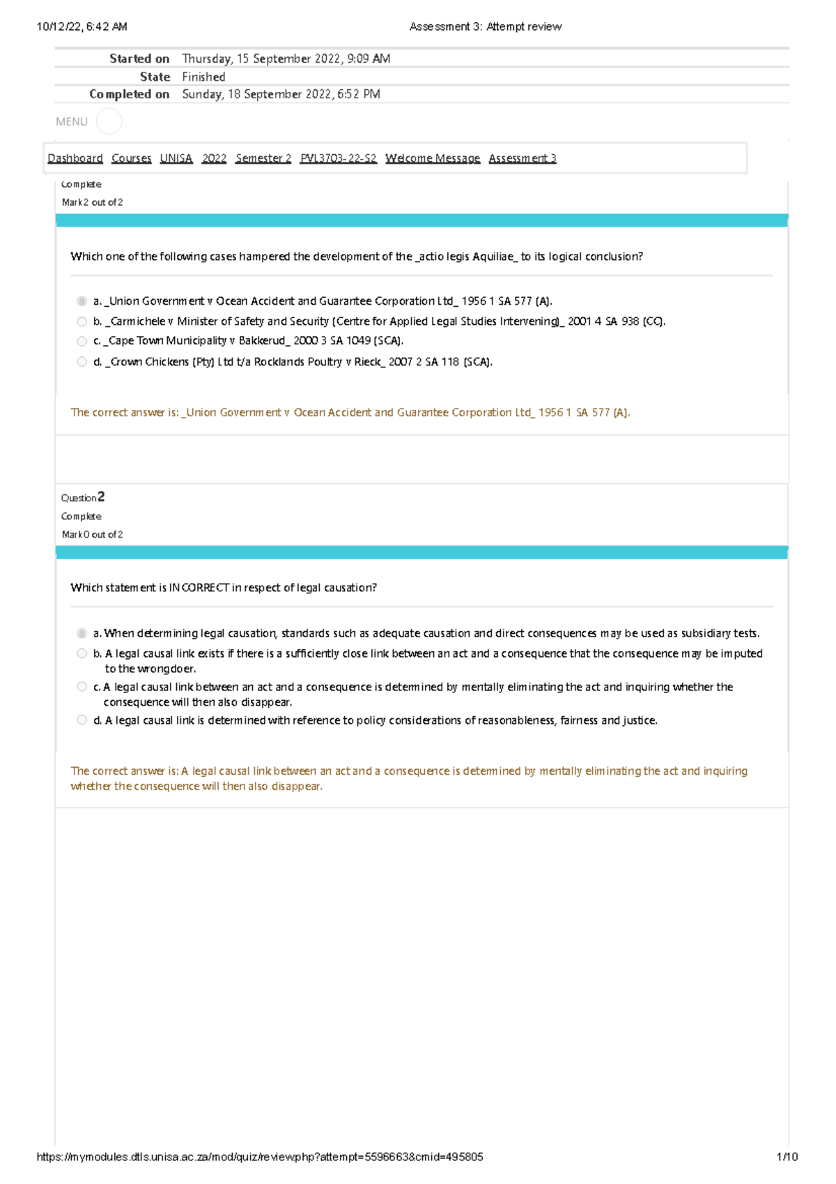 Pvl3703 22 S2 Assessment 3 Attempt Review And Grading Details Studocu