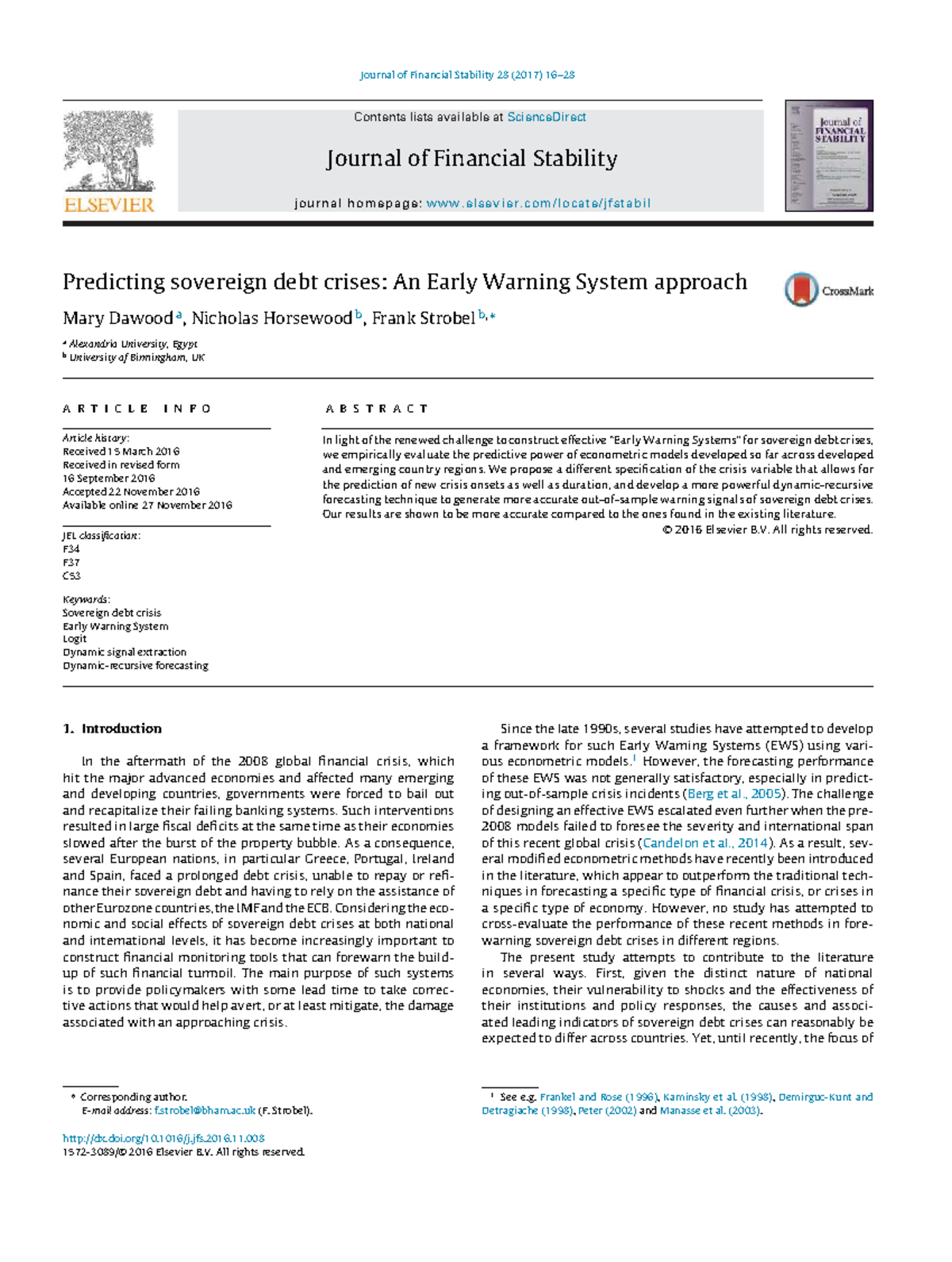 Predicting sovereign debt crises: An early warning system approach ...