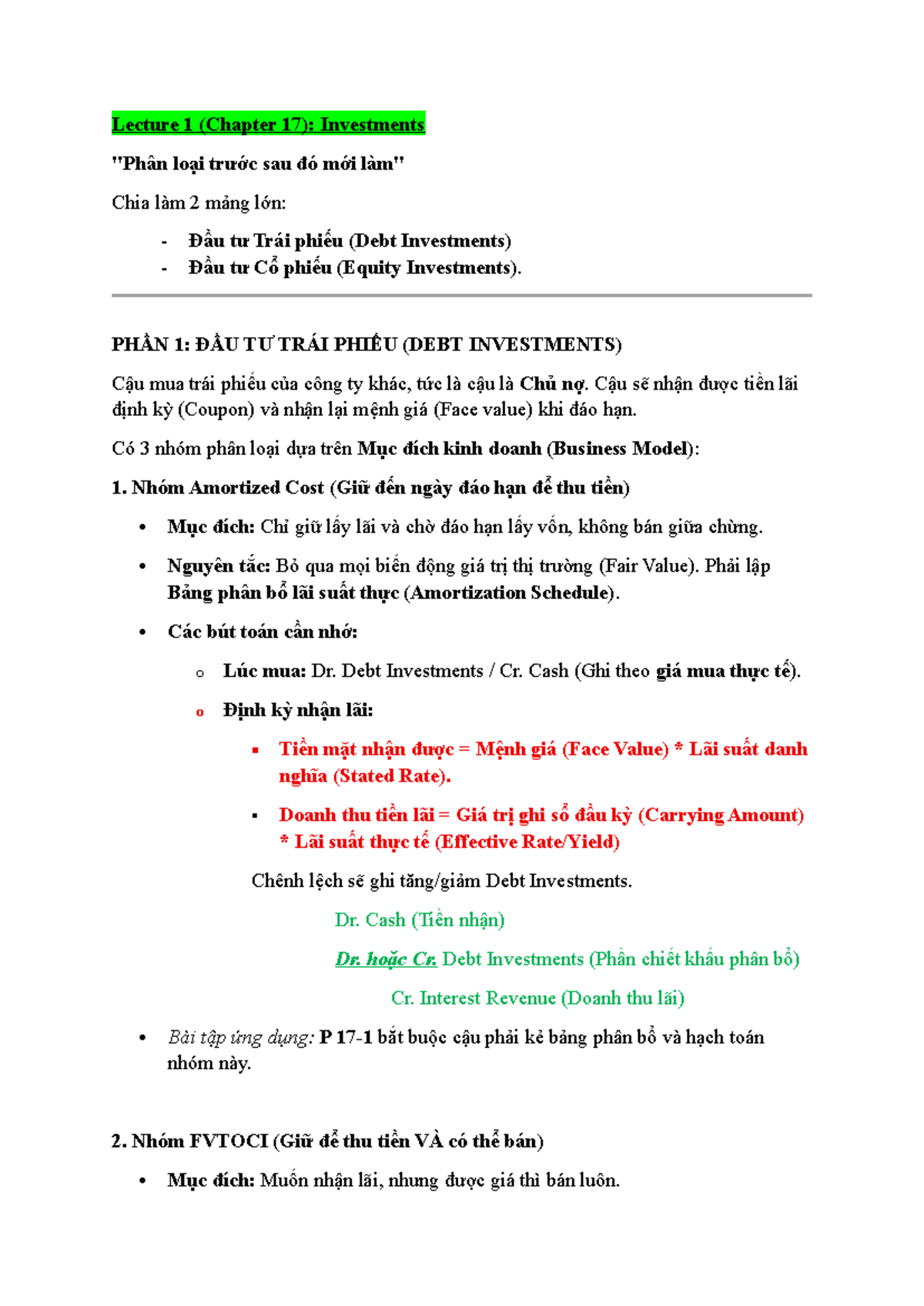 Financial Accounting 3: Summary of Chapter 17 - Investments - Studocu
