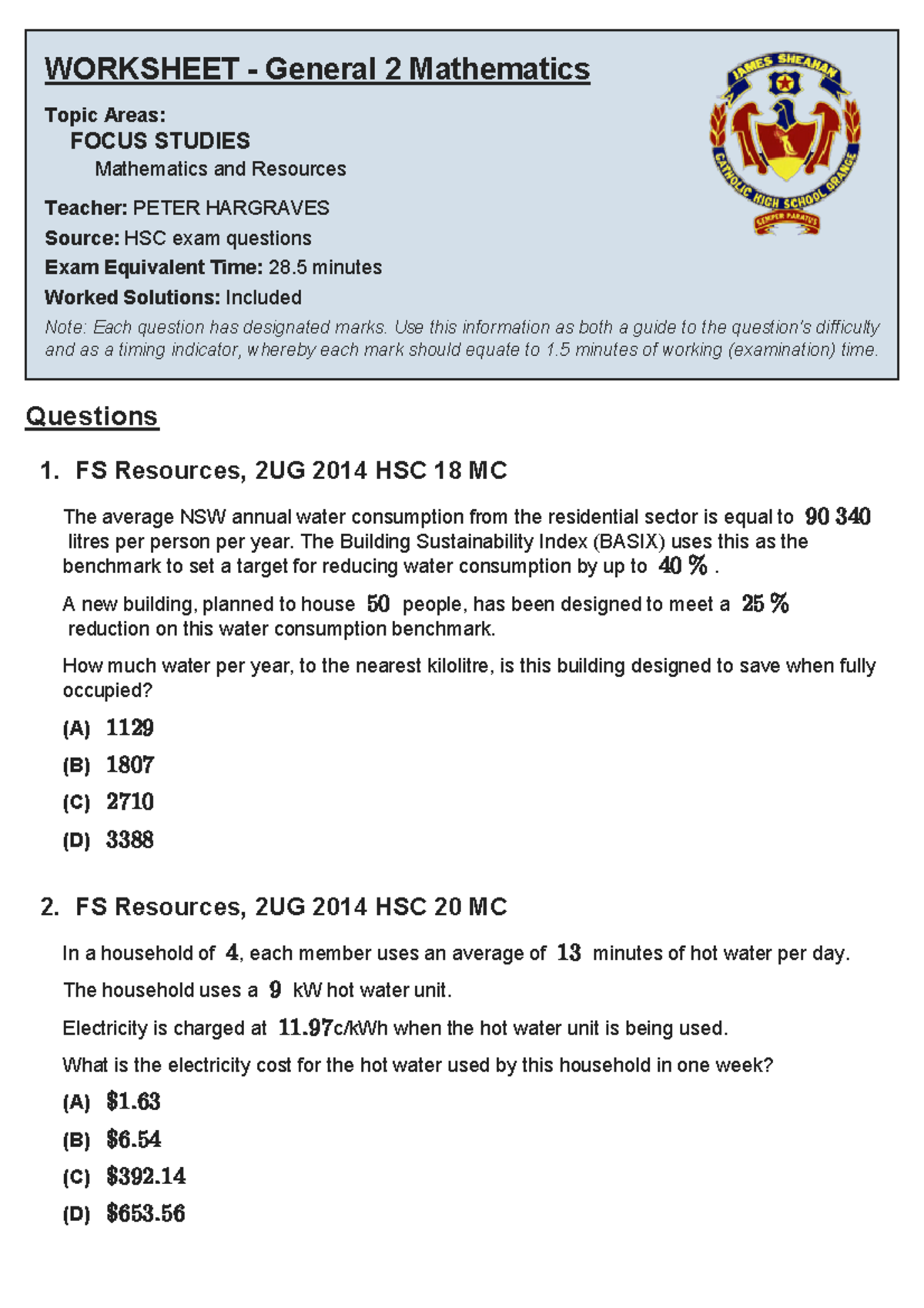 Fs4 - mathematics and resources (29 minutes) - WORKSHEET General 2 ...