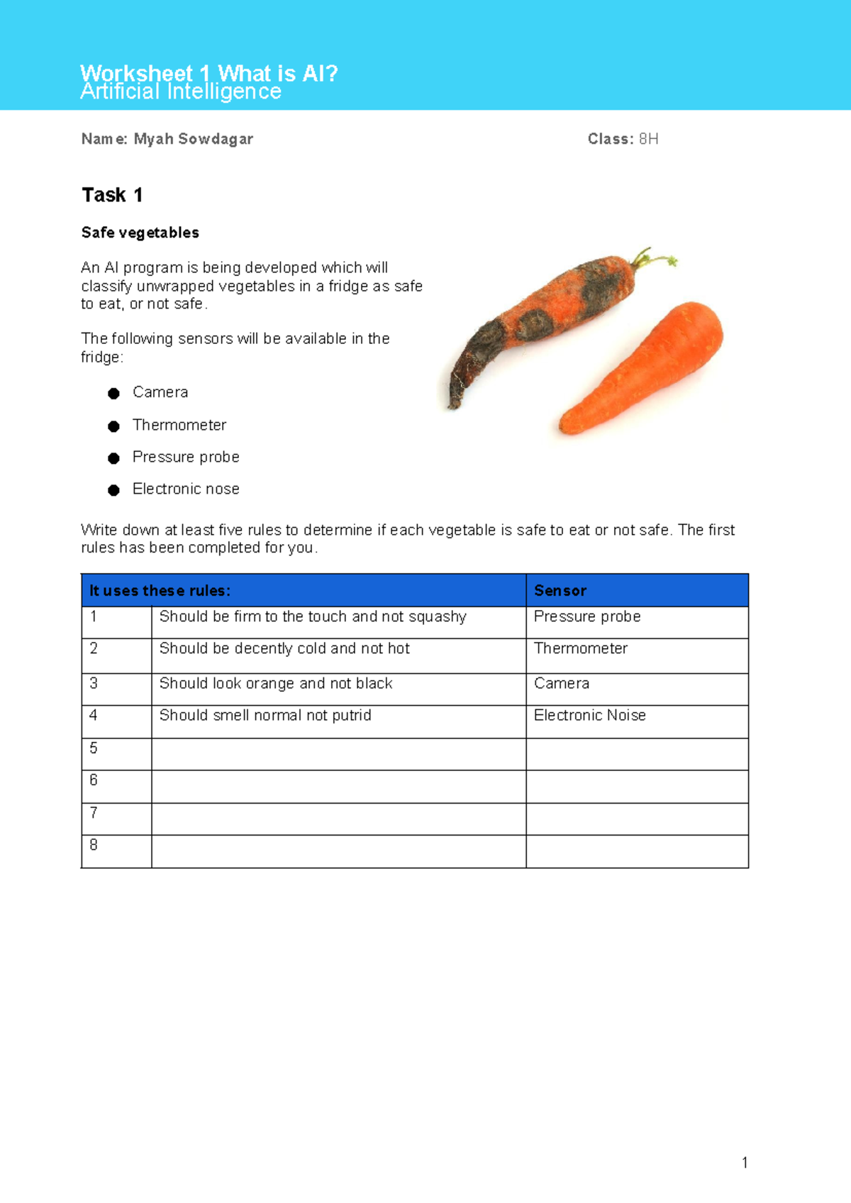 Worksheet 1: Understanding AI - Class 8H - Studocu