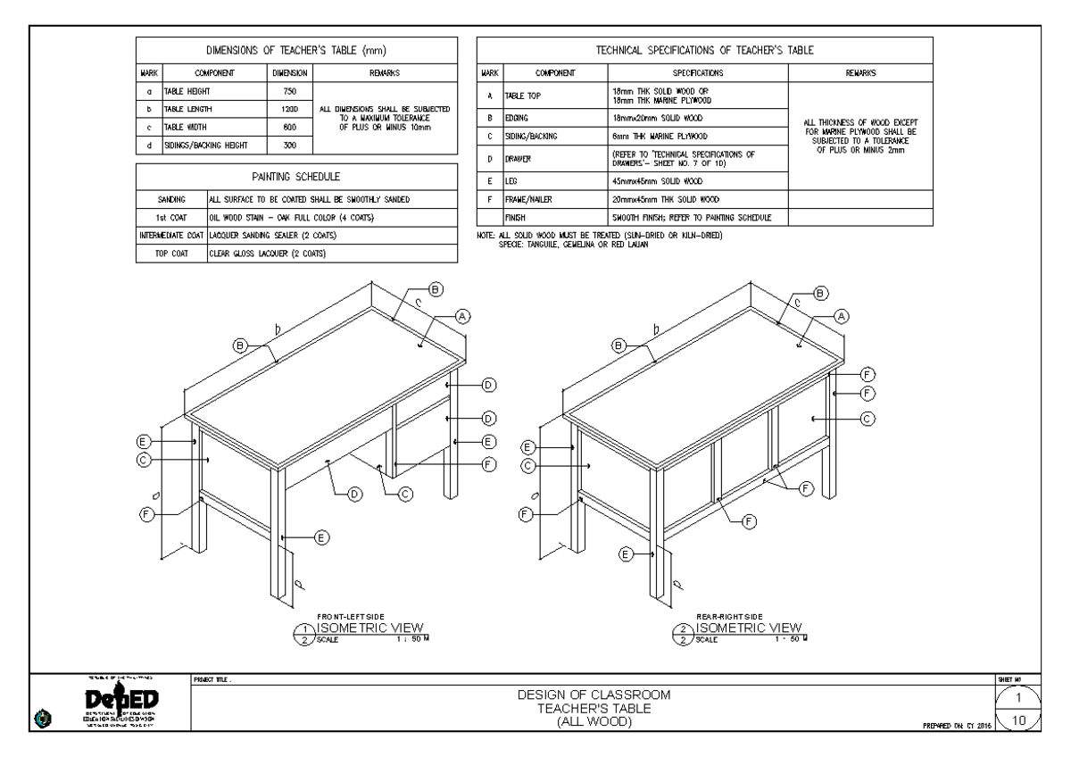 Design of Teachers' Table: Detailed Plans and Isometric Views - Studocu