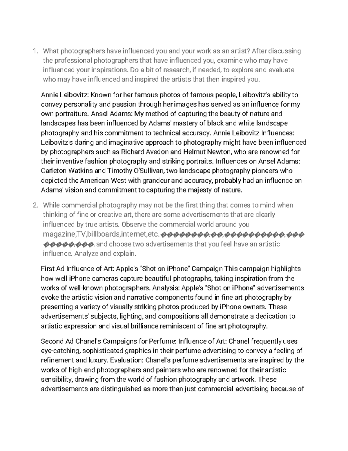 Unit 8 Critical Thinking Questions in Photography and Art - Studocu