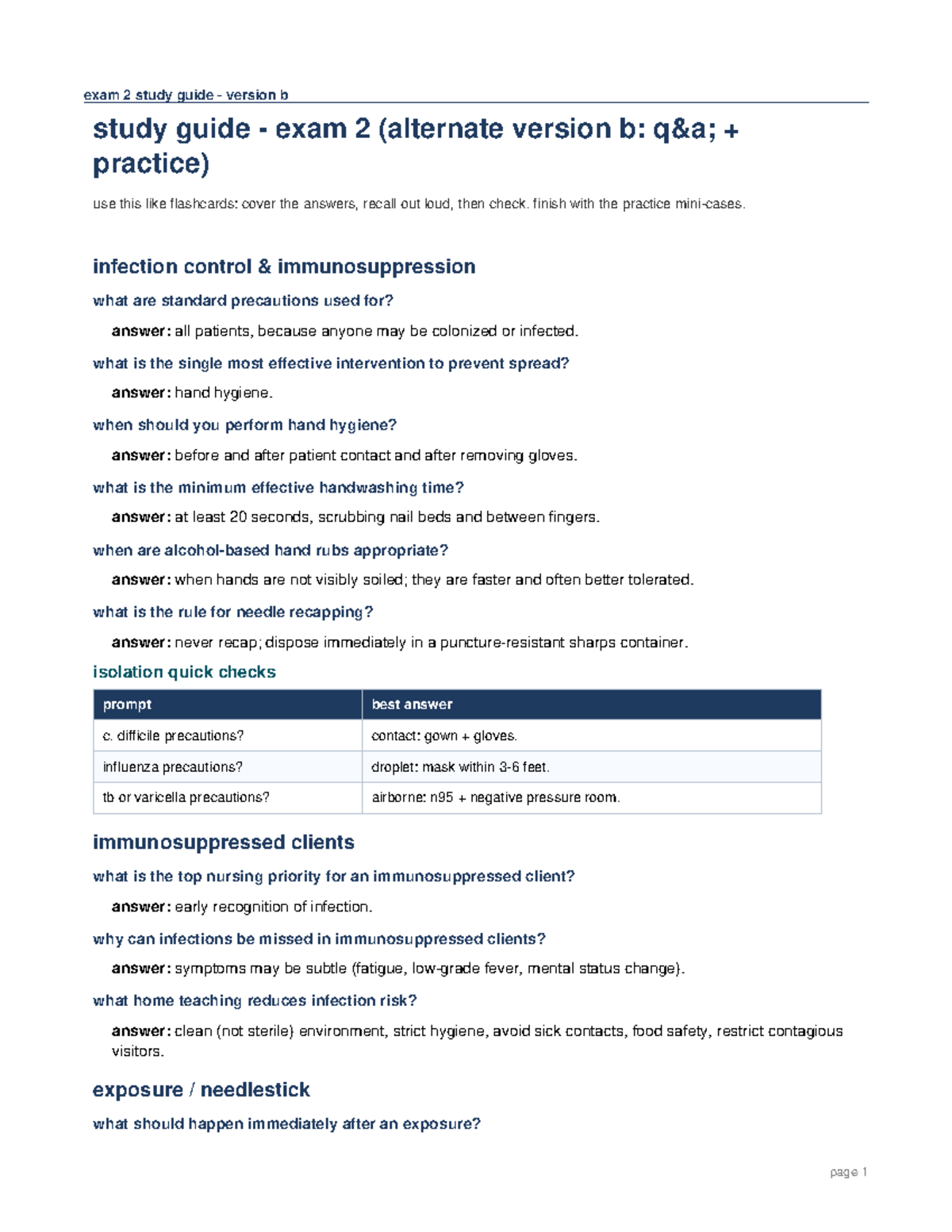 Study Guide Exam 2 (Version B): Infection Control & Vision Disorders ...