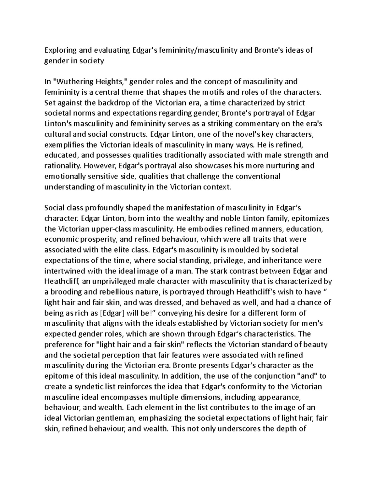 ENG 101: Edgar Linton’s Gender Duality in Brontë's Wuthering Heights ...