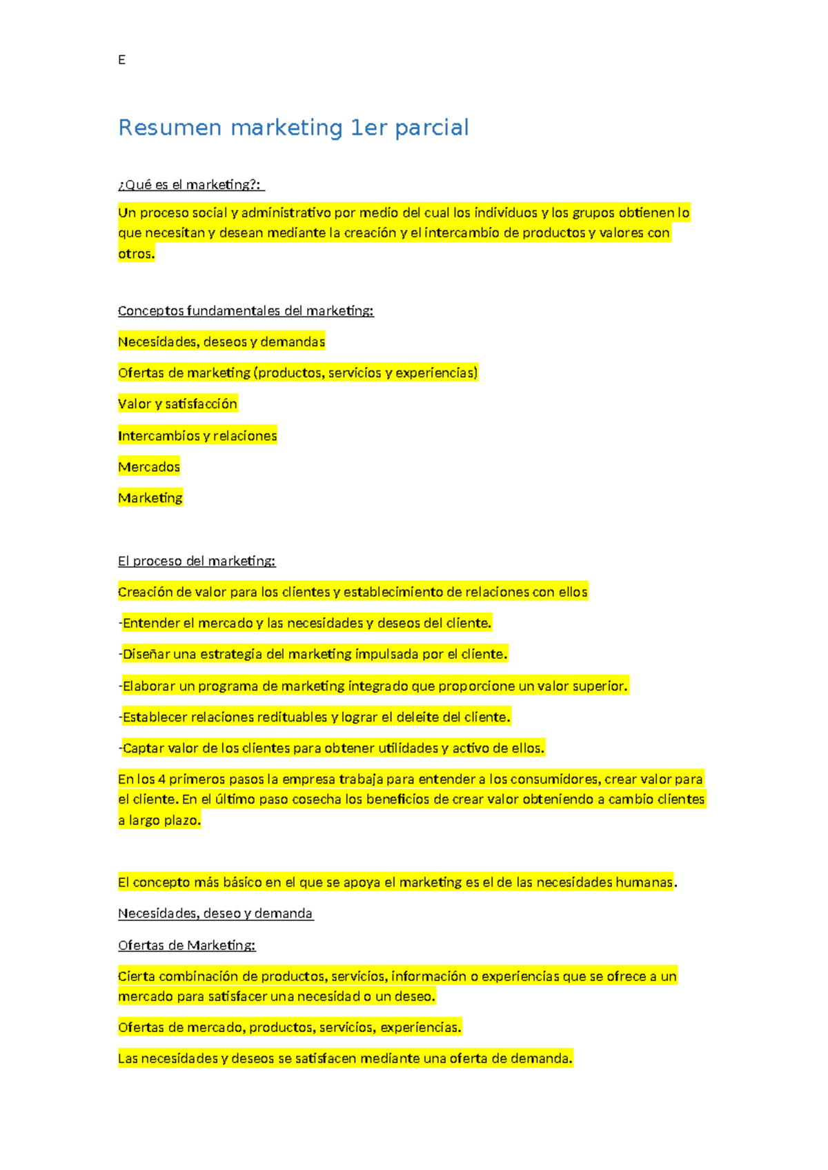 Resumen Marketing 1er Parcial: Conceptos y Estrategias Esenciales - Studocu