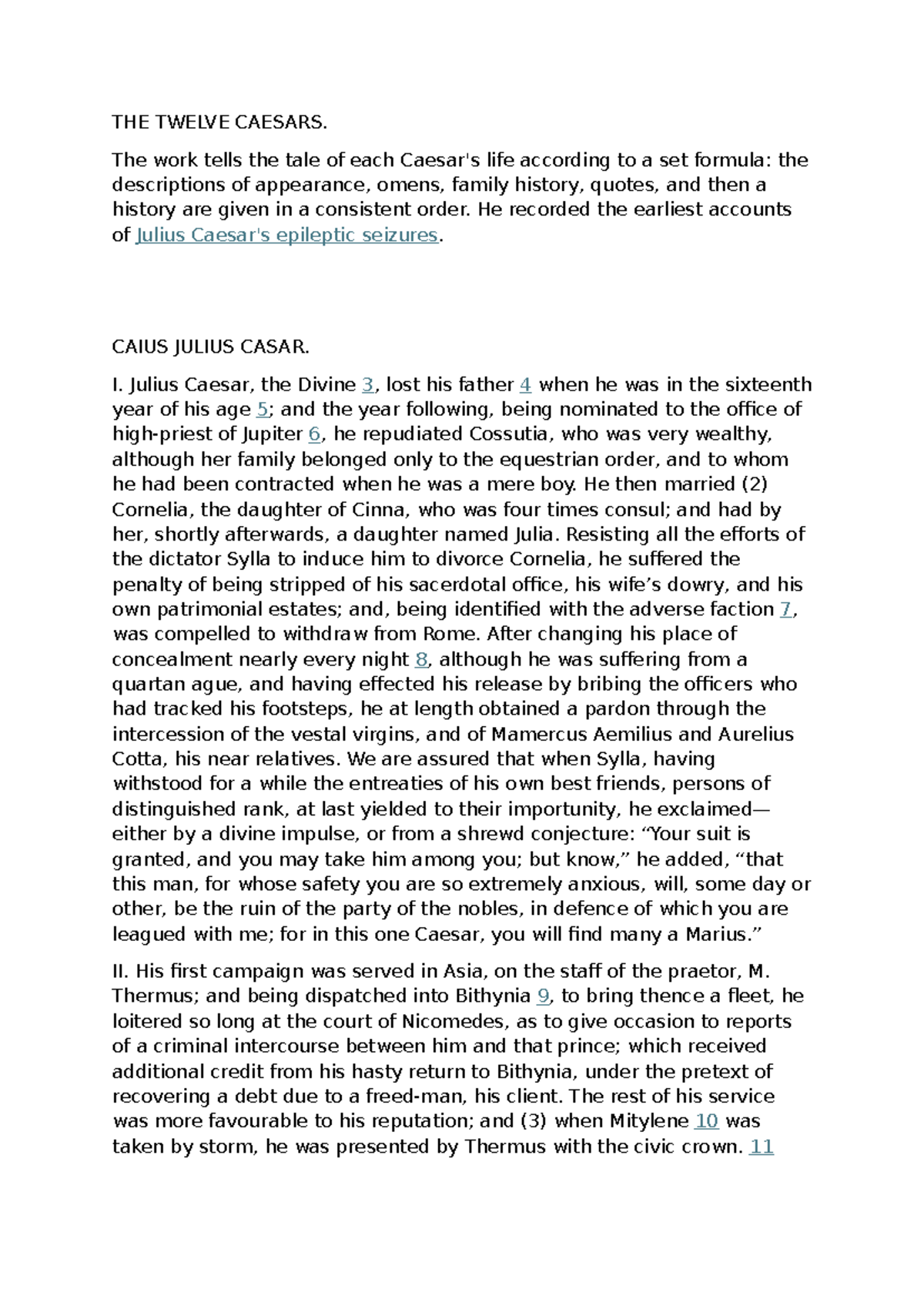 The Twelve Caesars - Lecture Notes on Julius Caesar's Life and Legacy ...