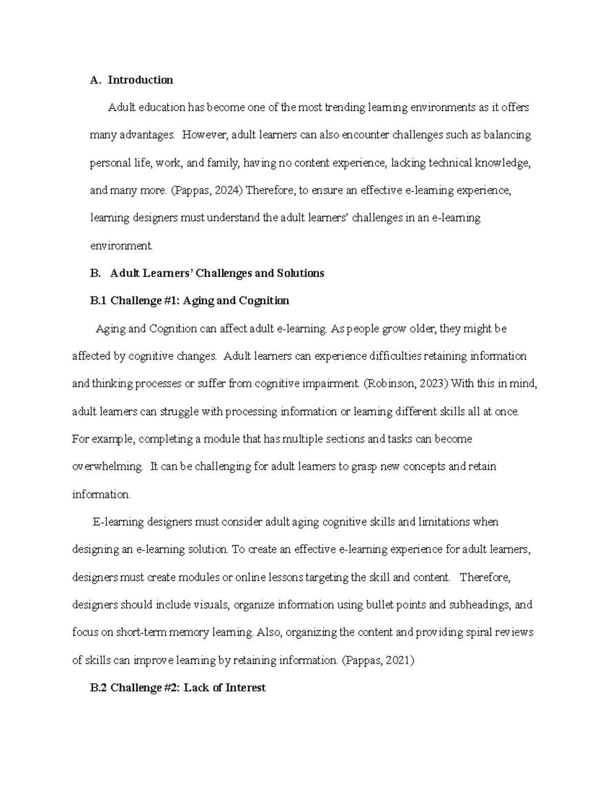 Task 1 D298 - Challenges Faced by Adult Learners in E-Learning - Studocu