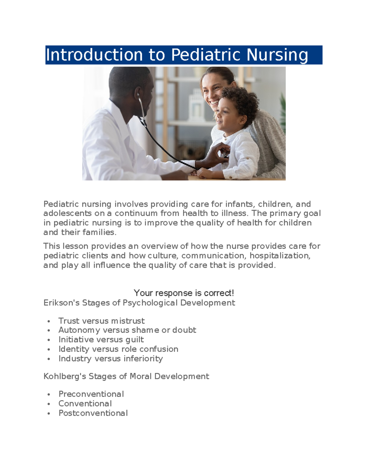 Pediatric Nursing Overview - Care Principles & Development Stages - Studocu