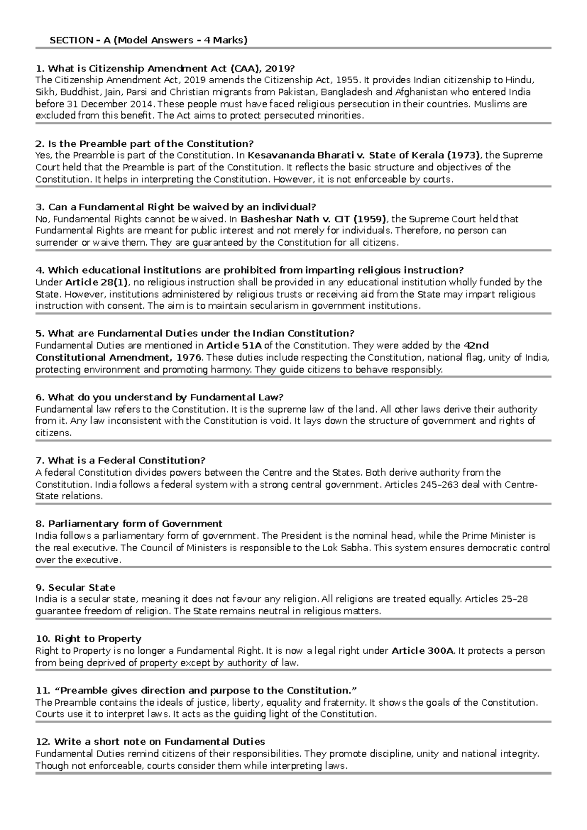 CAA and Fundamental Rights: Model Answers for Legal Studies - Studocu