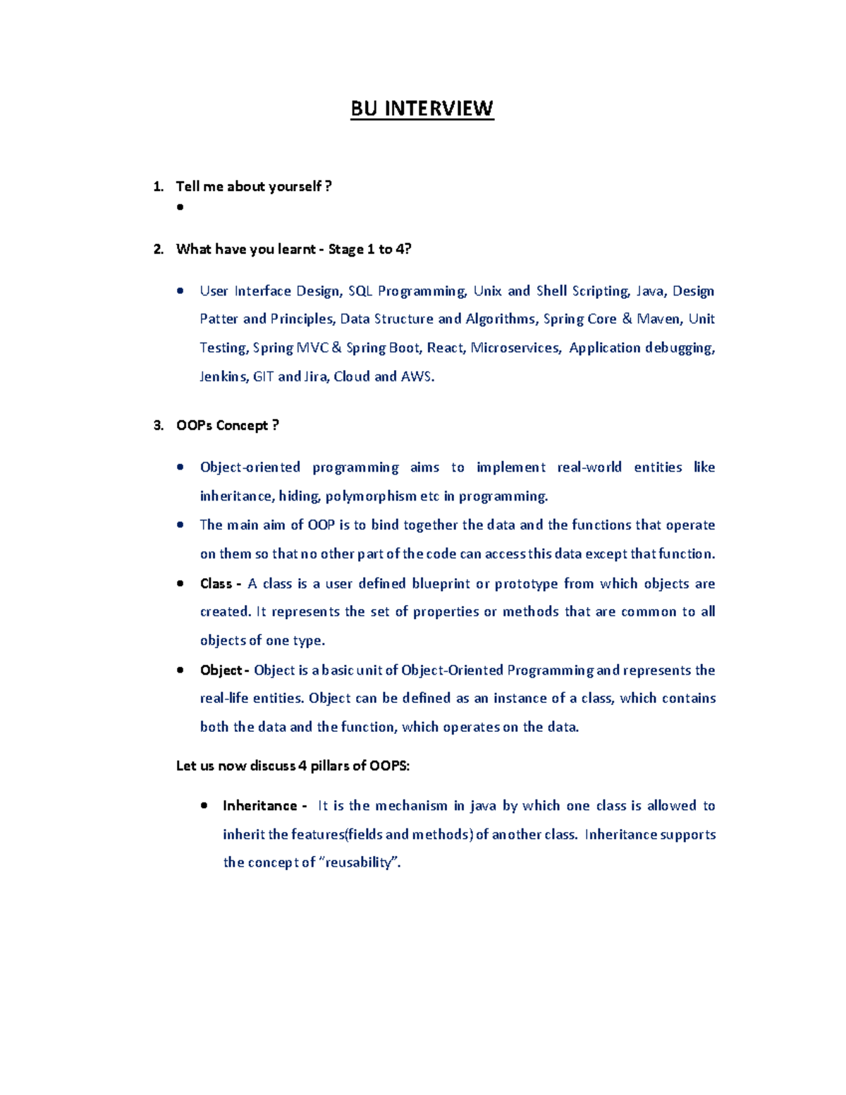 BU-Interview - document about sme interview and all - BU INTERVIEW Tell ...