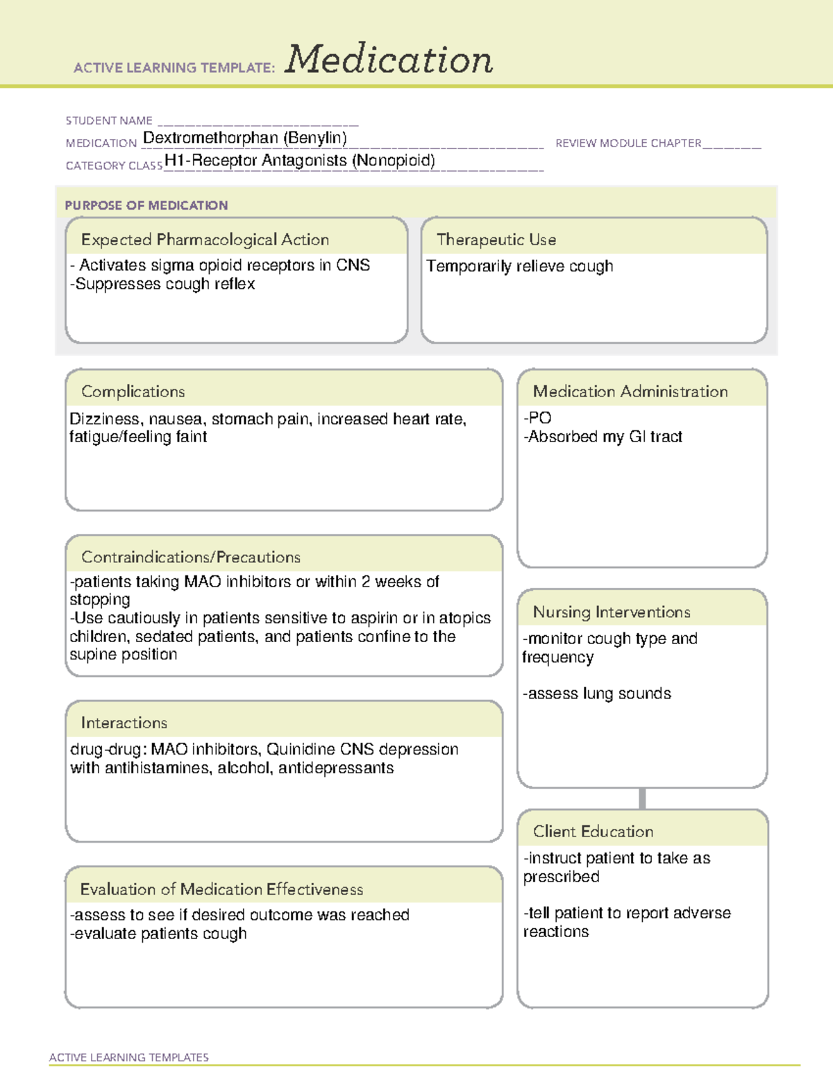 健康・医学 DispositionofToxicDrugsandChemicalsinMan Dextromethorphan (Benylin) Medication Card - Active Learning
