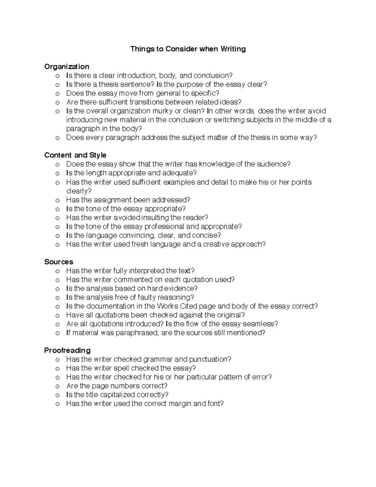 Things to Consider when Writing - Things to Consider when Writing ...