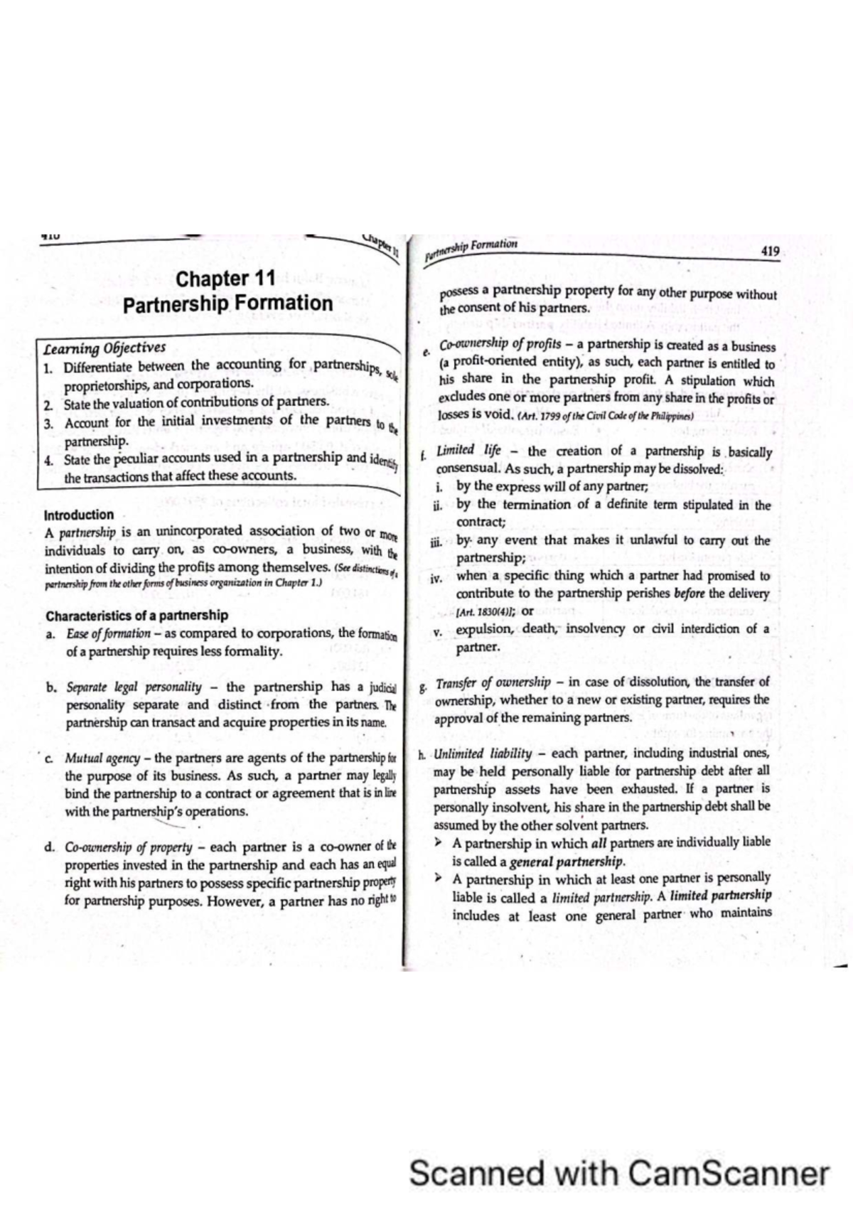 FAR 419: Chapter 11 - Partnership Formation and Accounting Principles ...