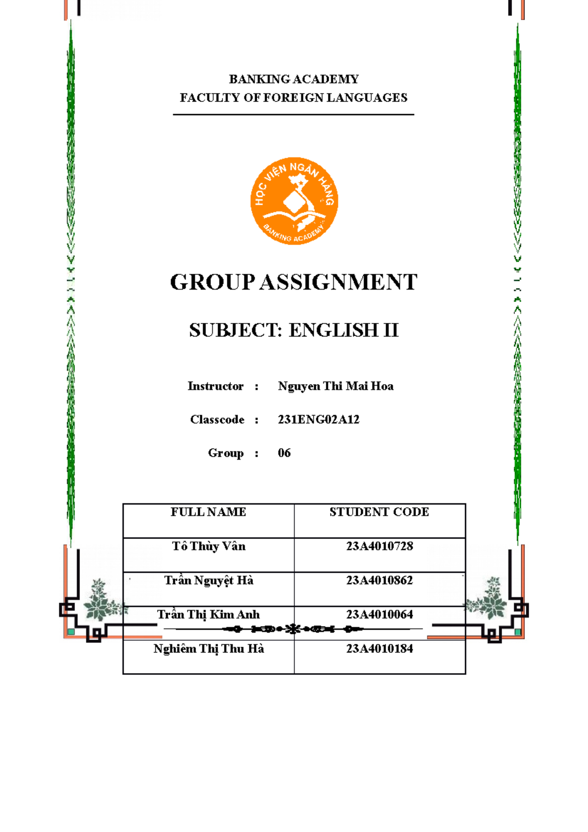 English II Group Assignment - Listening and Speaking Practice ...