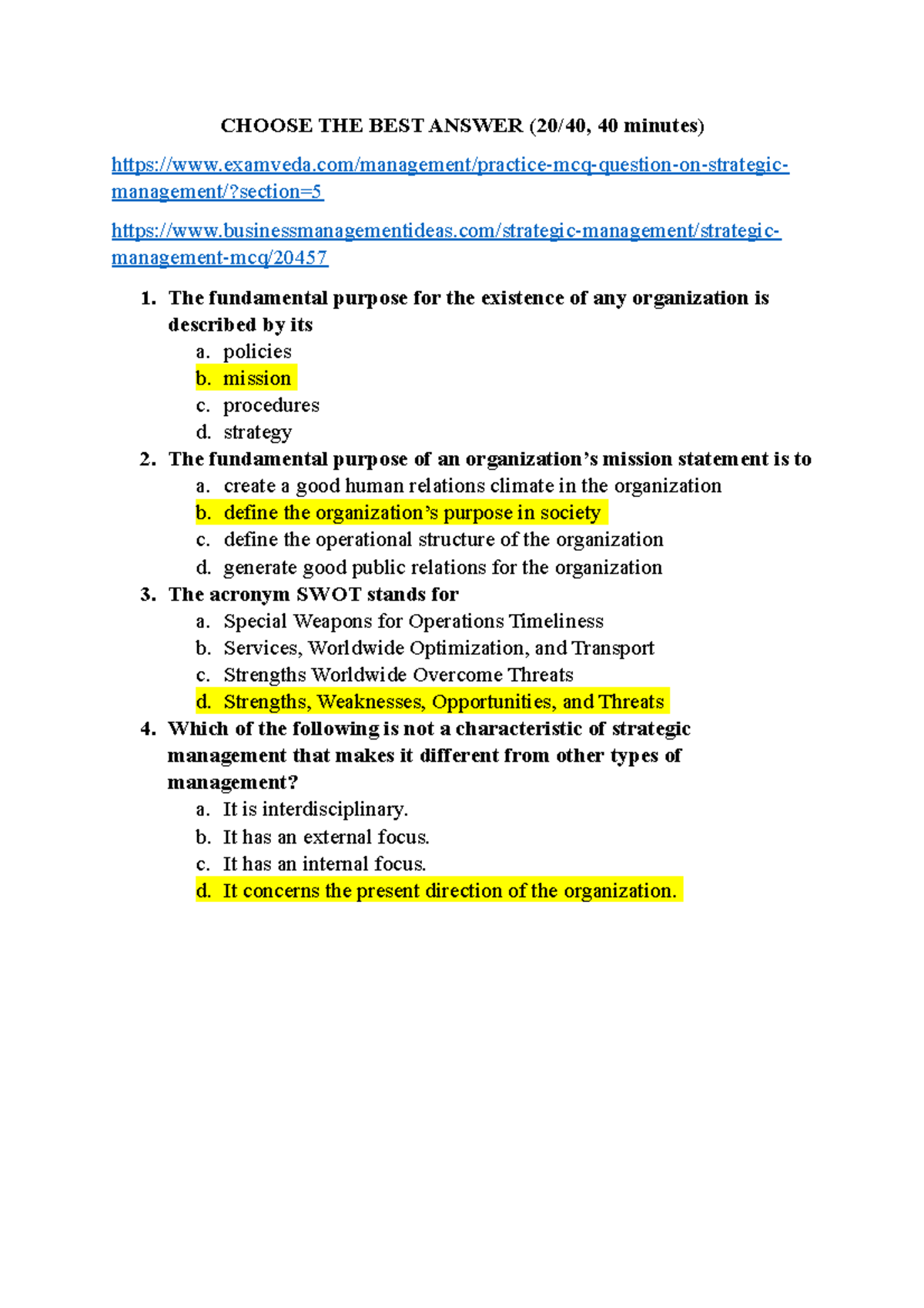 Midterm Exam Questions for Strategic Management (SM 101) - Studocu