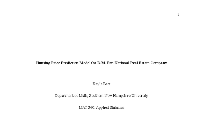 MAT 240: Housing Price Prediction Model - Module Three Assignment - Studocu