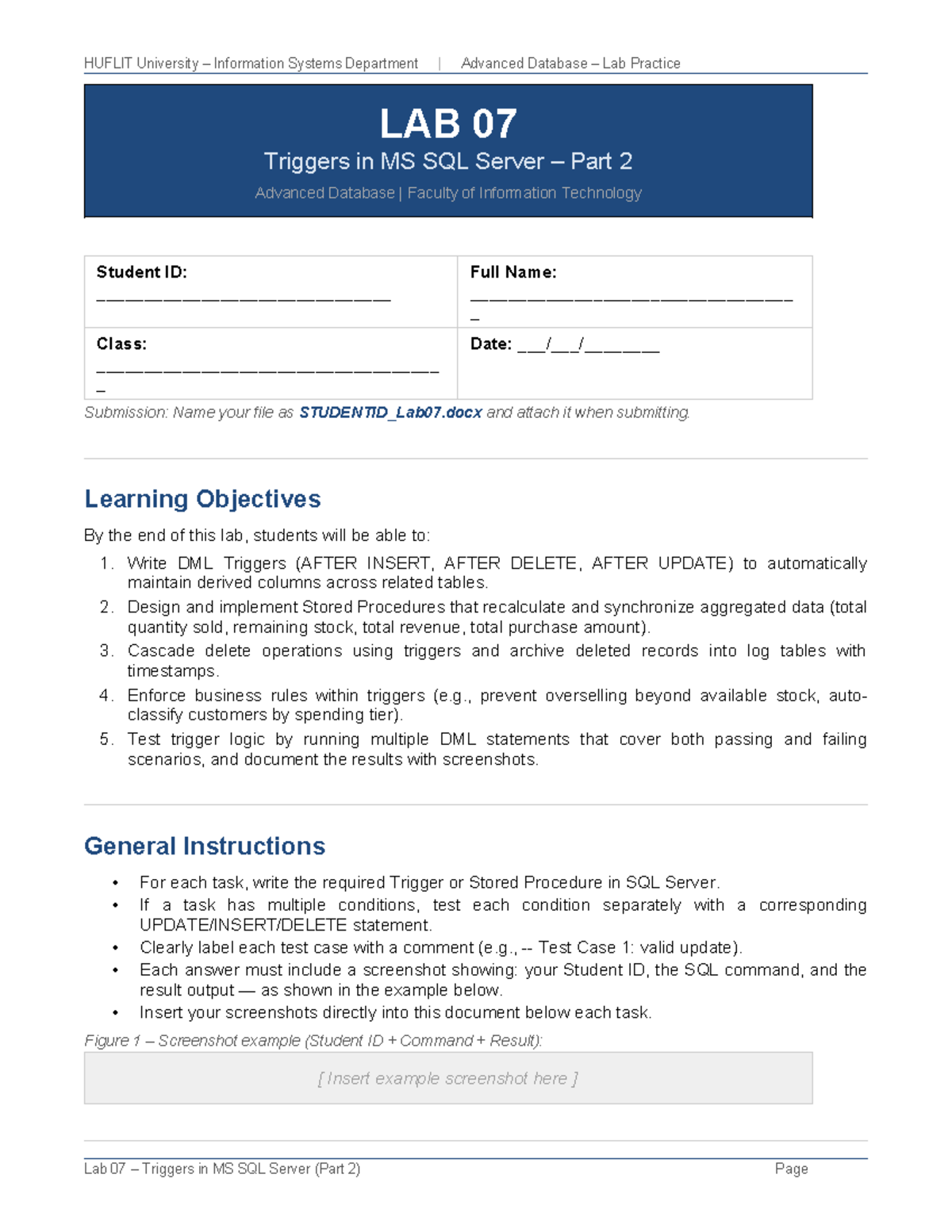 HUFLIT Advanced Database Lab 07: Triggers & Stored Procedures in MS SQL ...