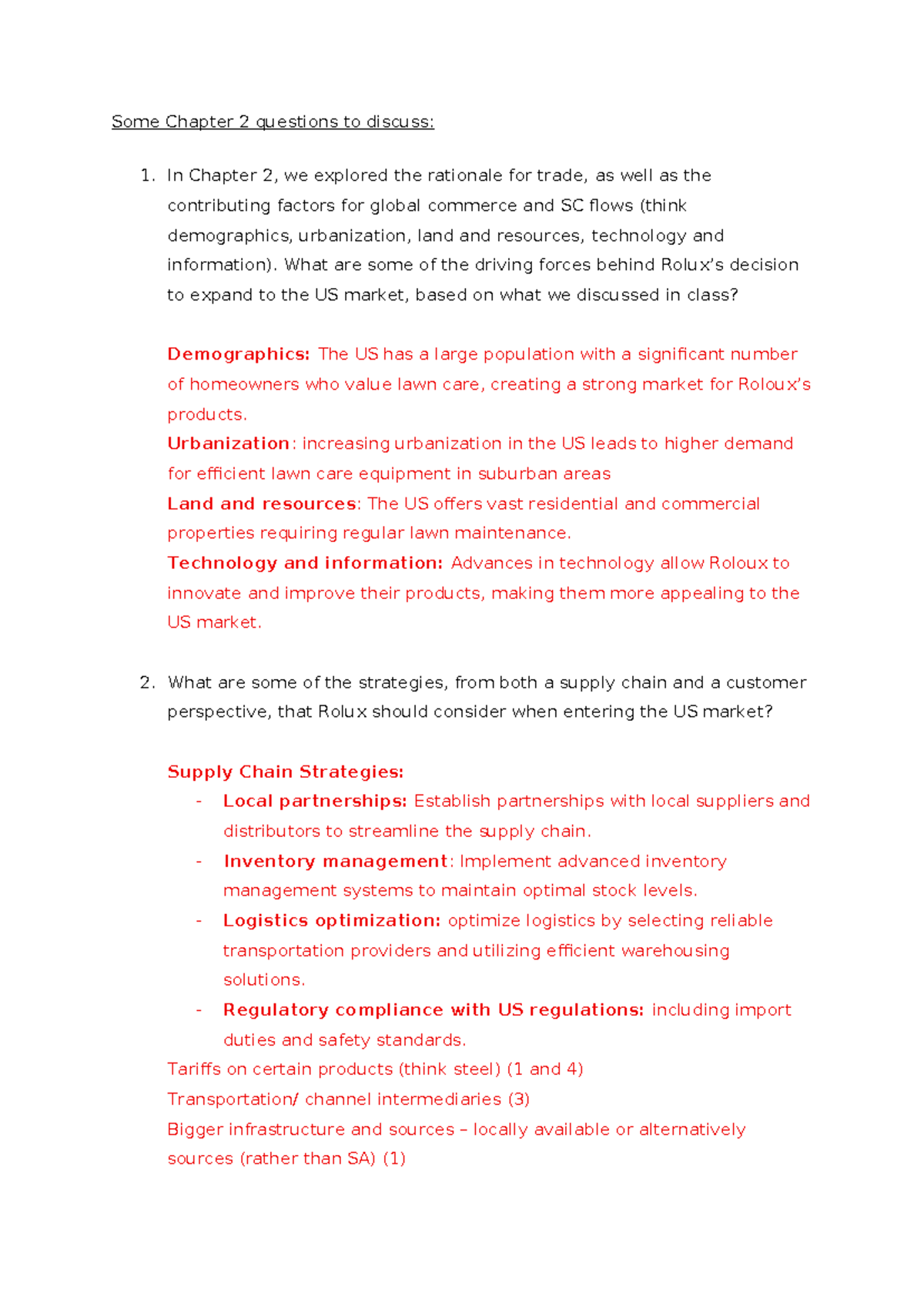 Rolux Case Study (SCM 101): Chapter 2 Discussion Questions & Strategies ...