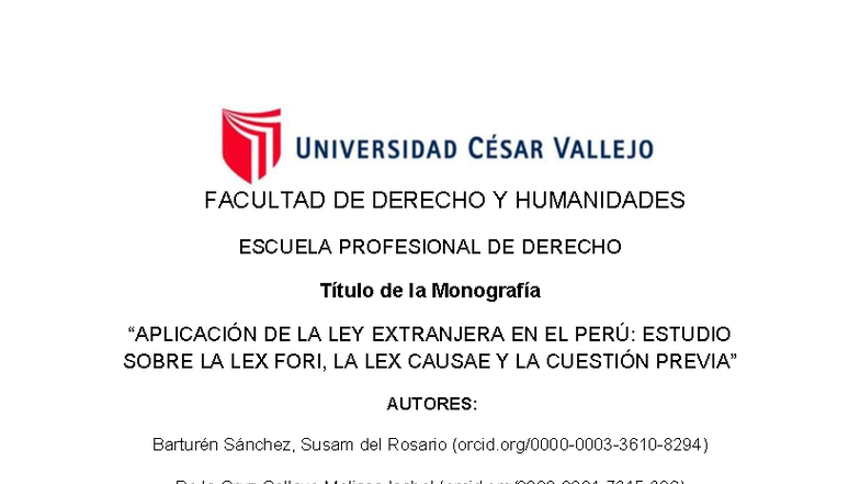 Monografía de Derecho Internacional: Lex Fori y Lex Causae en Perú ...
