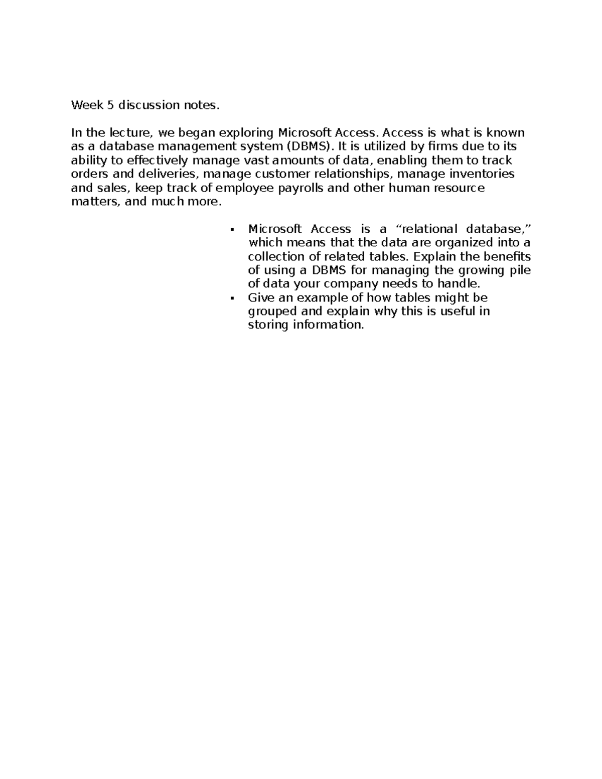 Week 5 VOIM112 Discussion Notes on Microsoft Access DBMS - Studocu