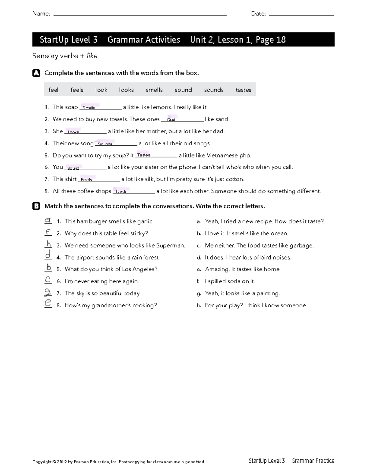 StartUp Level 3 Grammar Activities: Unit 2, Lessons 1 & 2 - Studocu