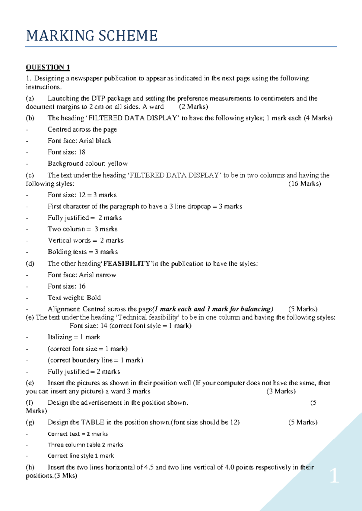 Computer Studies Paper 2: DTP & Spreadsheets Marking Scheme 25112022001 ...