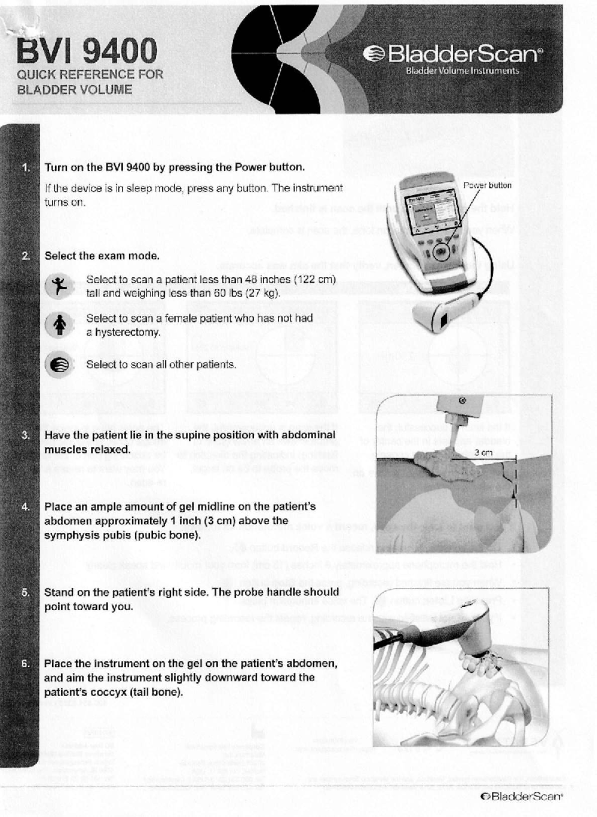 BVr 9400 Quick Reference: Bladder Scan Instructions - Studocu