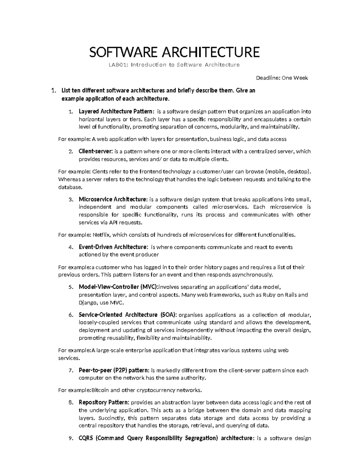 LAB01 Overview of Software Architecture - SOFTWARE ARCHITECTURE LAB01 ...