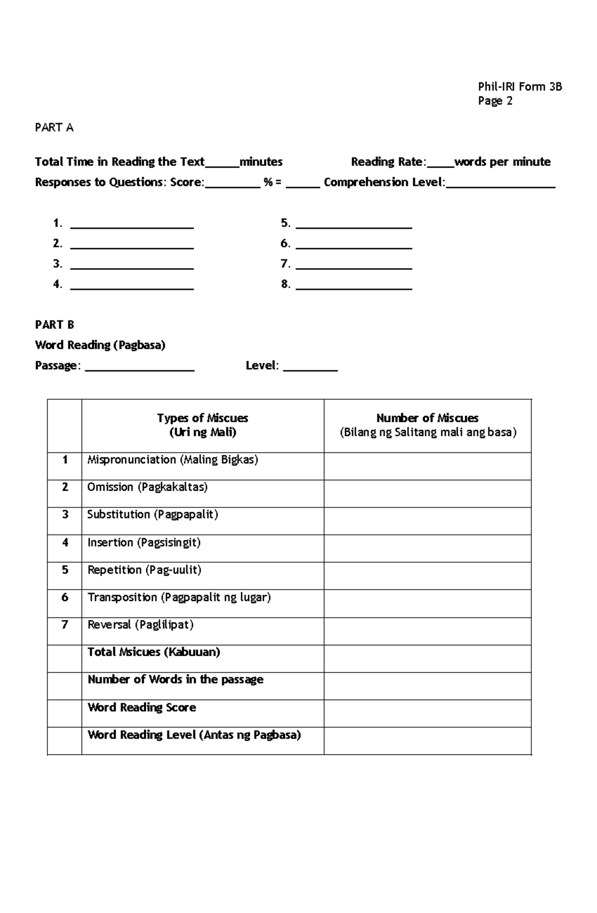 PHIL-IRI-FORM - Phil-IRI Form - Phil-IRI Form 3B Page 2 PART A Total ...