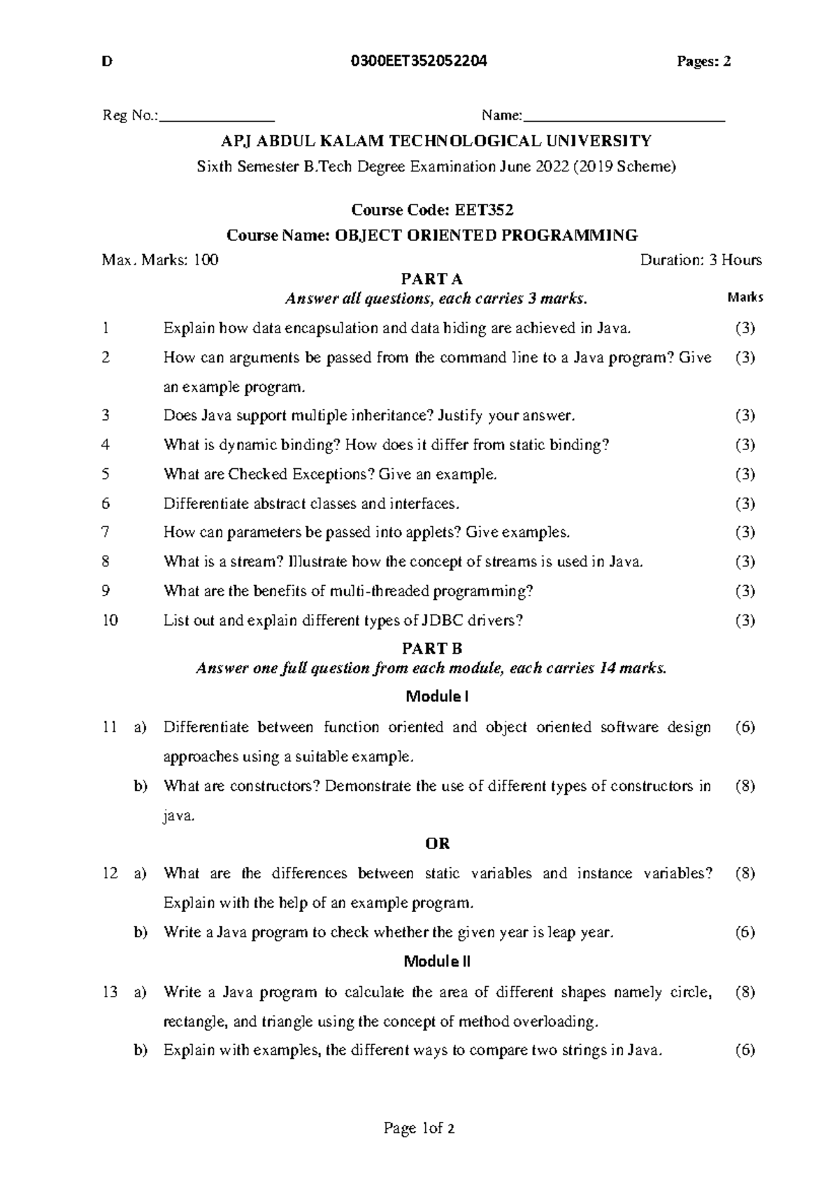EET352 Object Oriented Programming Exam Questions - June 2022 - Studocu