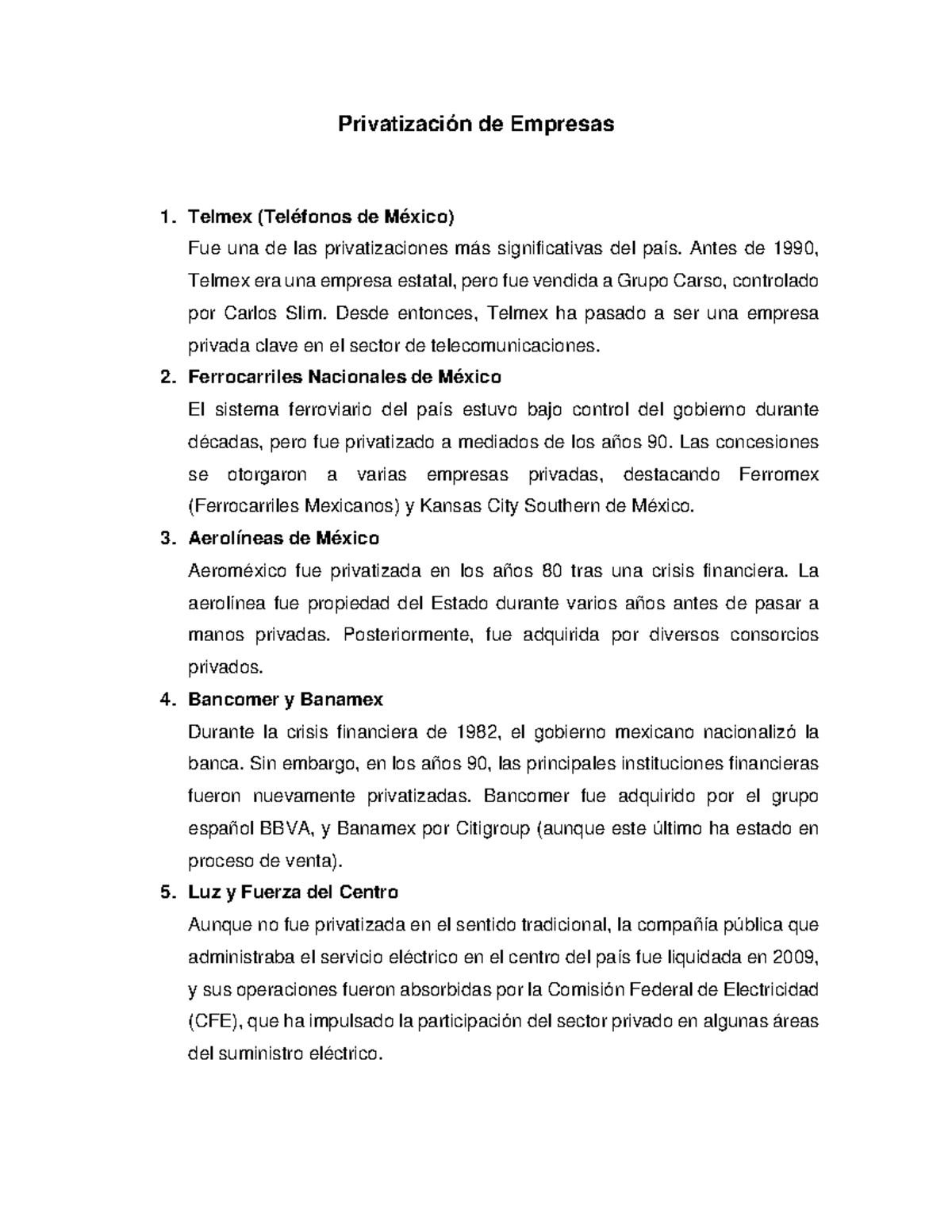 Privatización de Empresas en el Contexto de la Globalización - Studocu