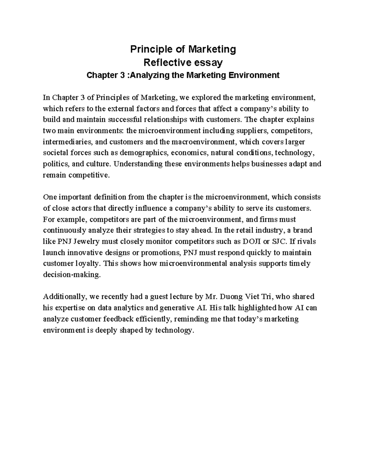 PMK Reflective Essay: Analyzing the Marketing Environment - Studocu