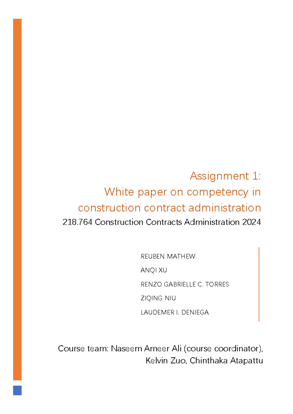 218.764 Assignment 1: Competency in Construction Contract Admin 2024 ...