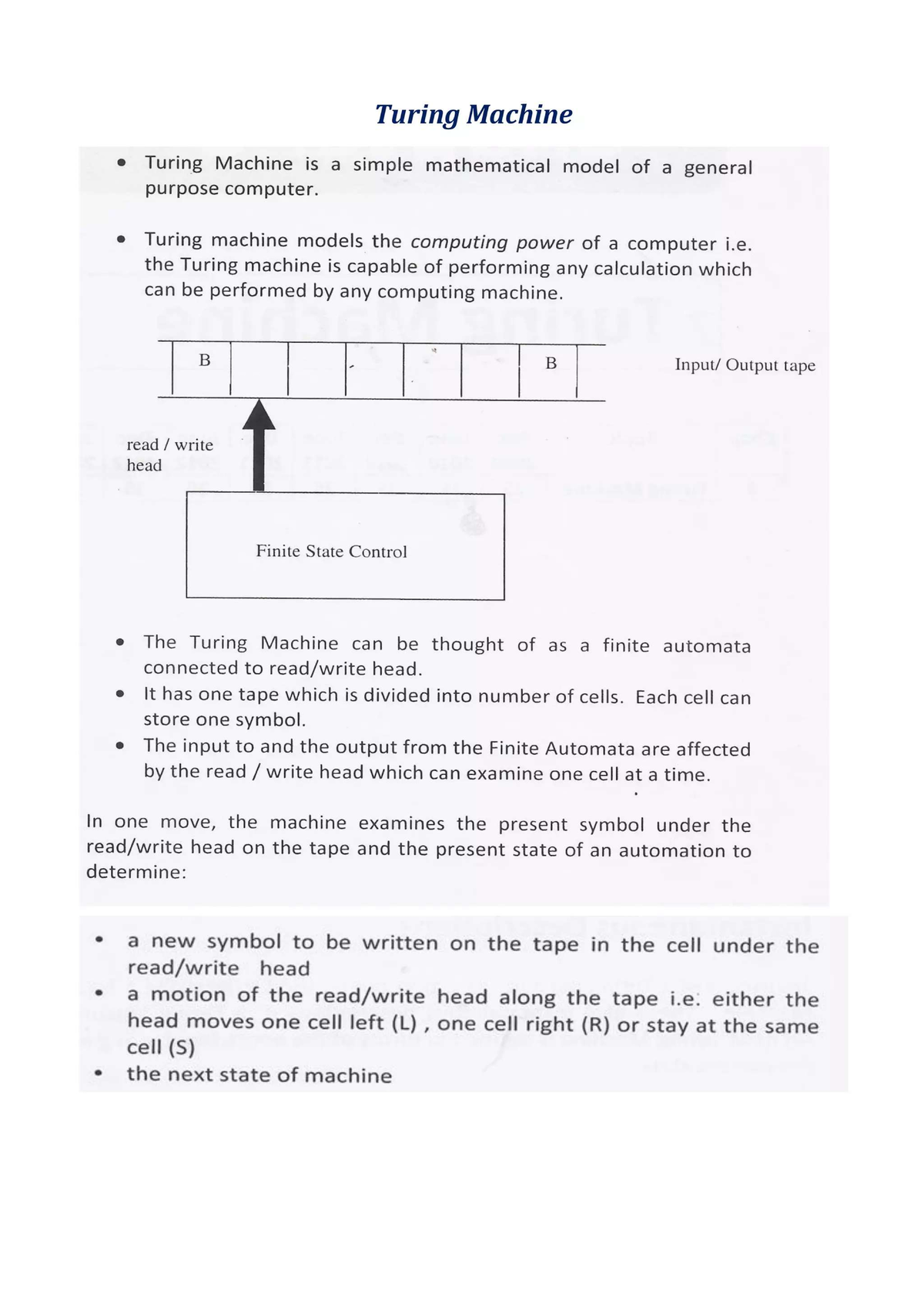 Turing Machine - BTech Lecture Notes on Computation Theory - Studocu