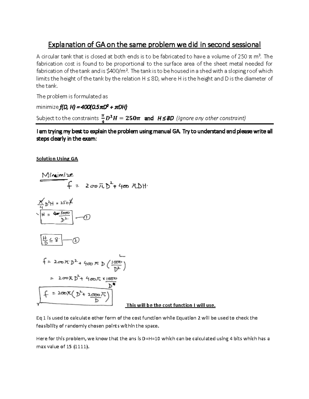 GA Prob - Lecture Notes on Genetic Algorithm for Tank Design ...